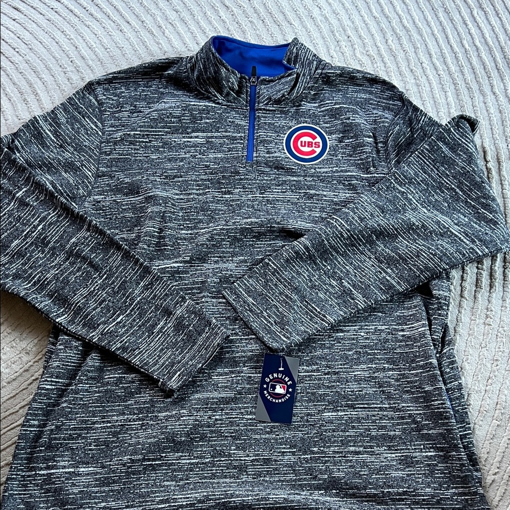 Majestic Blue and Gray Chicago Cubs Quarter-Zip Pullover with Pockets